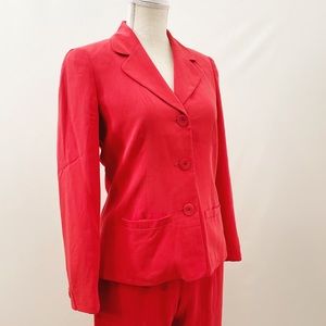 Vintage 90s Dana Buchman Cherry Red Silk Viscose Pant Suit